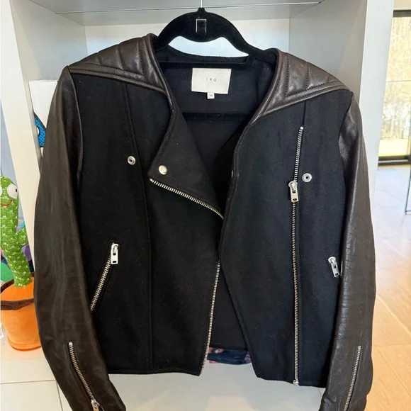 IRO Black Leather Moto Jacket with Asymmetrical Zipper - Picture 1 of 2